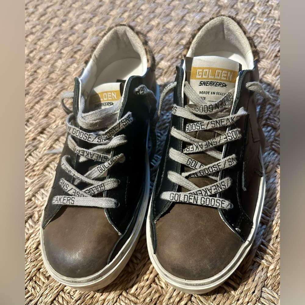 Golden Goose Hi Star Leather and Horsey Sneakers - Size 35/5